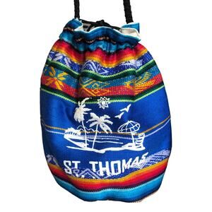 Colorful St Thomas Drawstring Crossbody Style Handbag Black Yarn Rope Strap